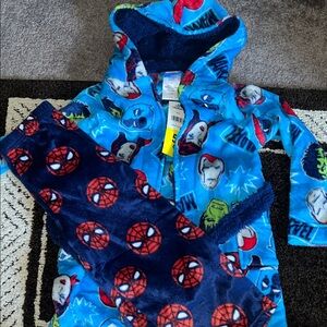Marvel Bright Blue Hooded Fleece Top with Superhero Faces